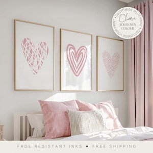 3er Set Liebe Herz Prints, Abstrakte Herzen, Paare Wandkunst, Mädchen Schlafzimmer Drucke, Schlafzimmer Wanddekoration, Wand Kunst, Geschenk für Sie, Poster