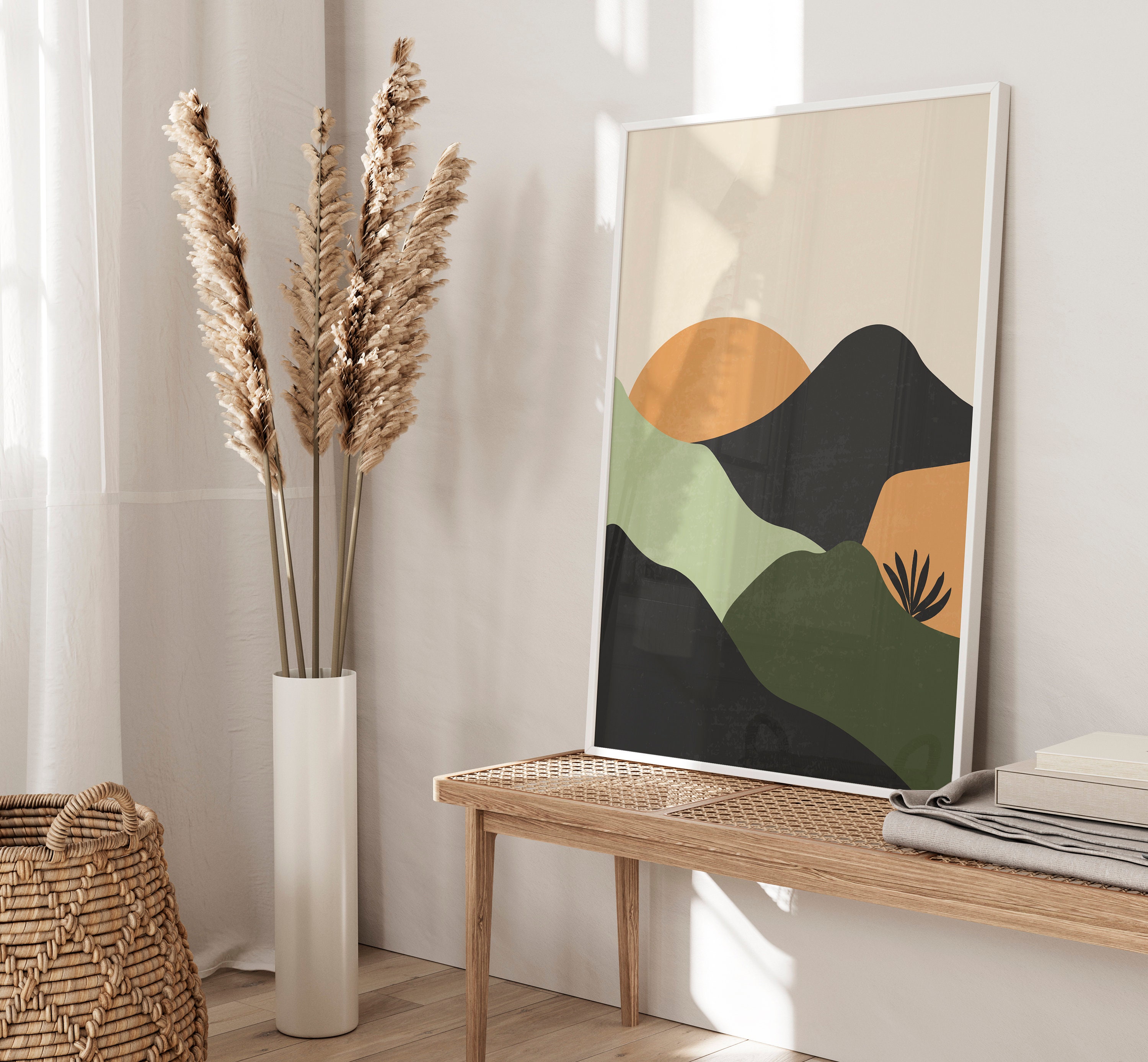Boho Landscape Wall Art Prints, Green Wall Prints, Set of 3 Wall Prints ...