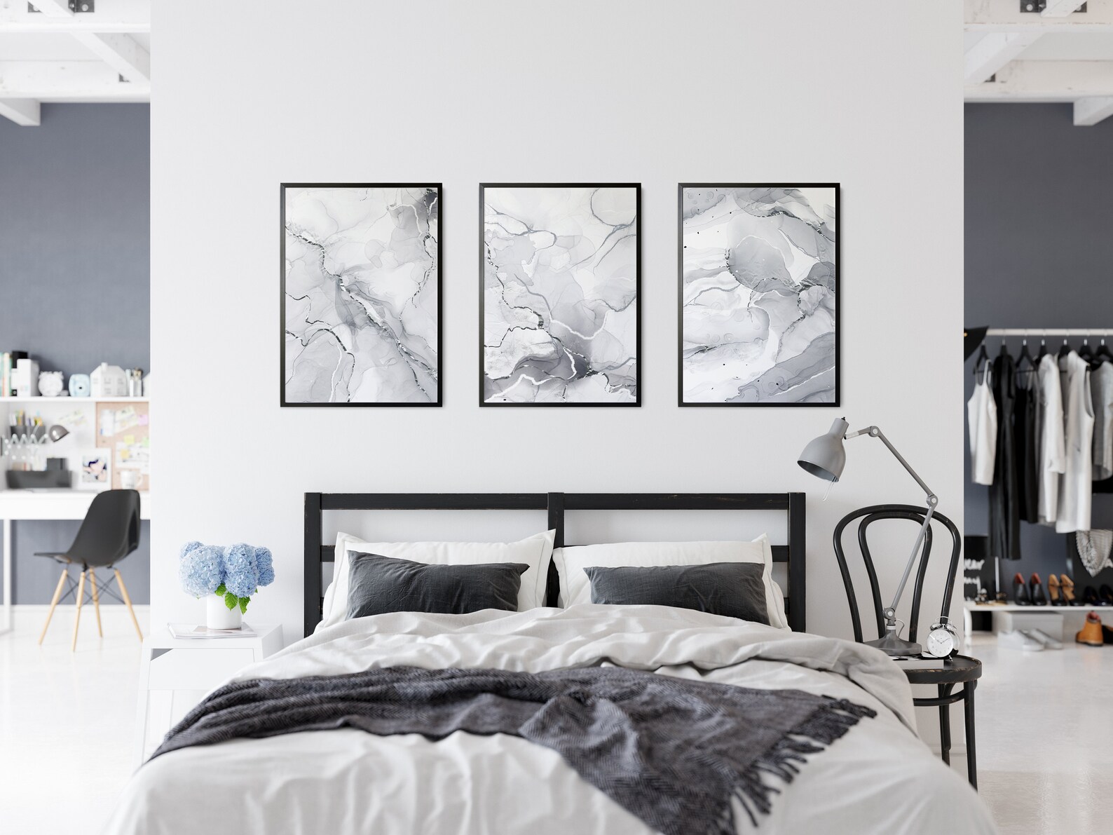 Grey & Silver Wall Prints Marble Wall Prints Set of 3 Wall Etsy