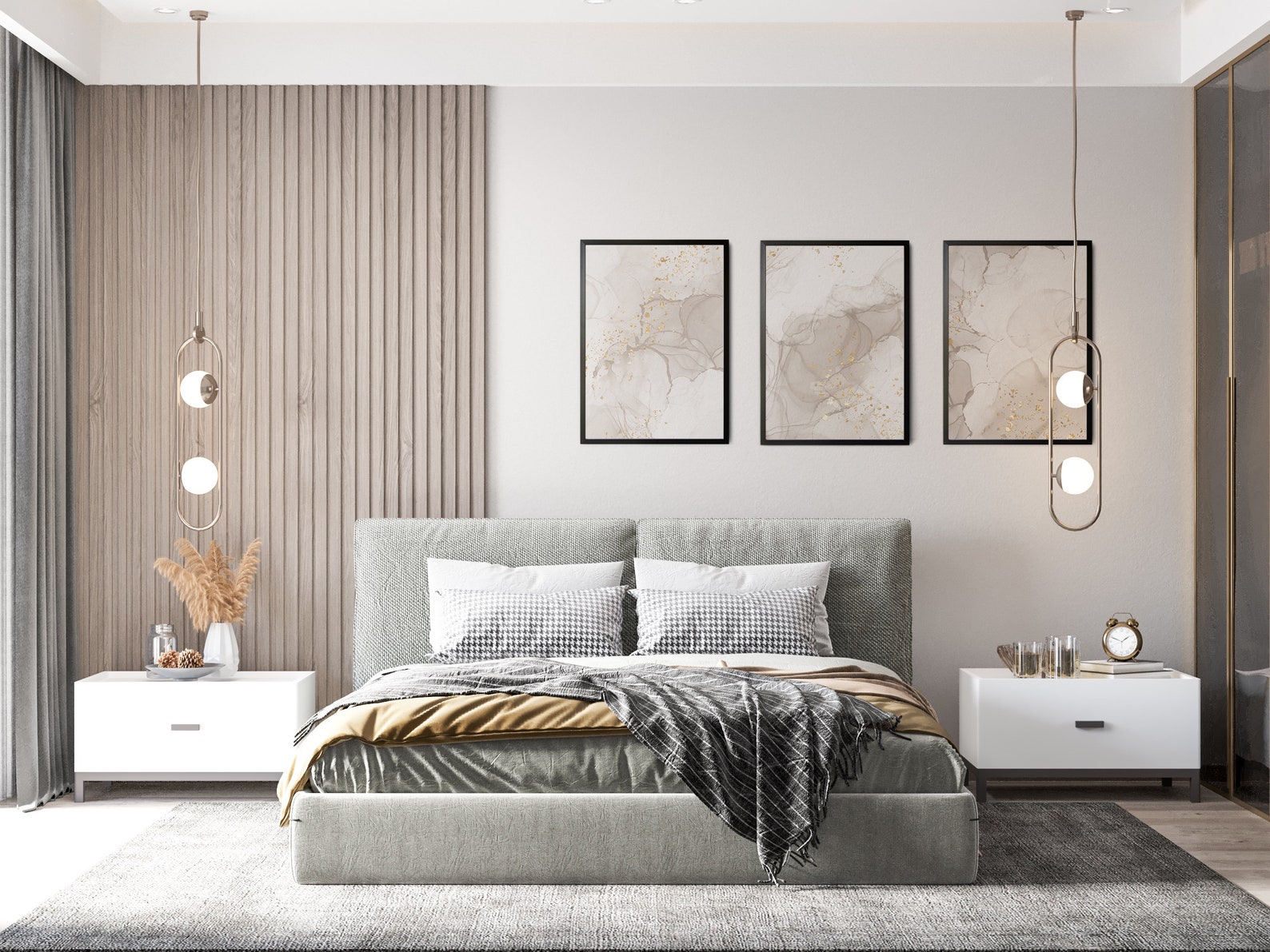 Beige Bedroom Wall Art Prints, Marble Wall Prints, Set of 3 Prints