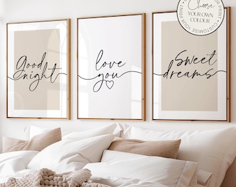Bedroom Prints, Good Night, Love You, Sweet Dreams, Bedtime Quotes, Set of 3 Prints, Bedroom Wall Decor, Bedroom Posters, Wall Art, Couples