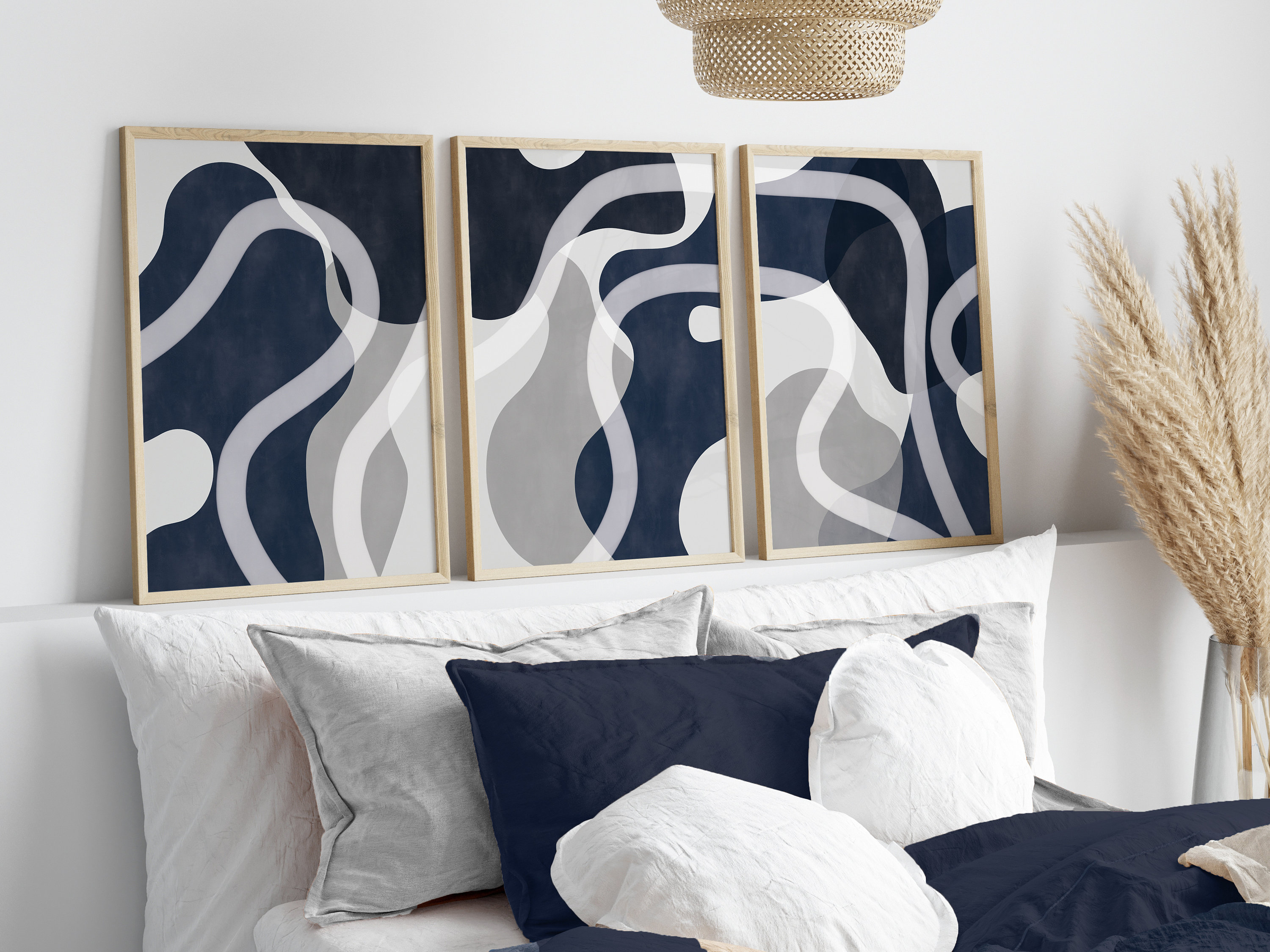 Set of 3 Wall Prints Modern Art Blue Wall Prints Blue Wall Etsy UK