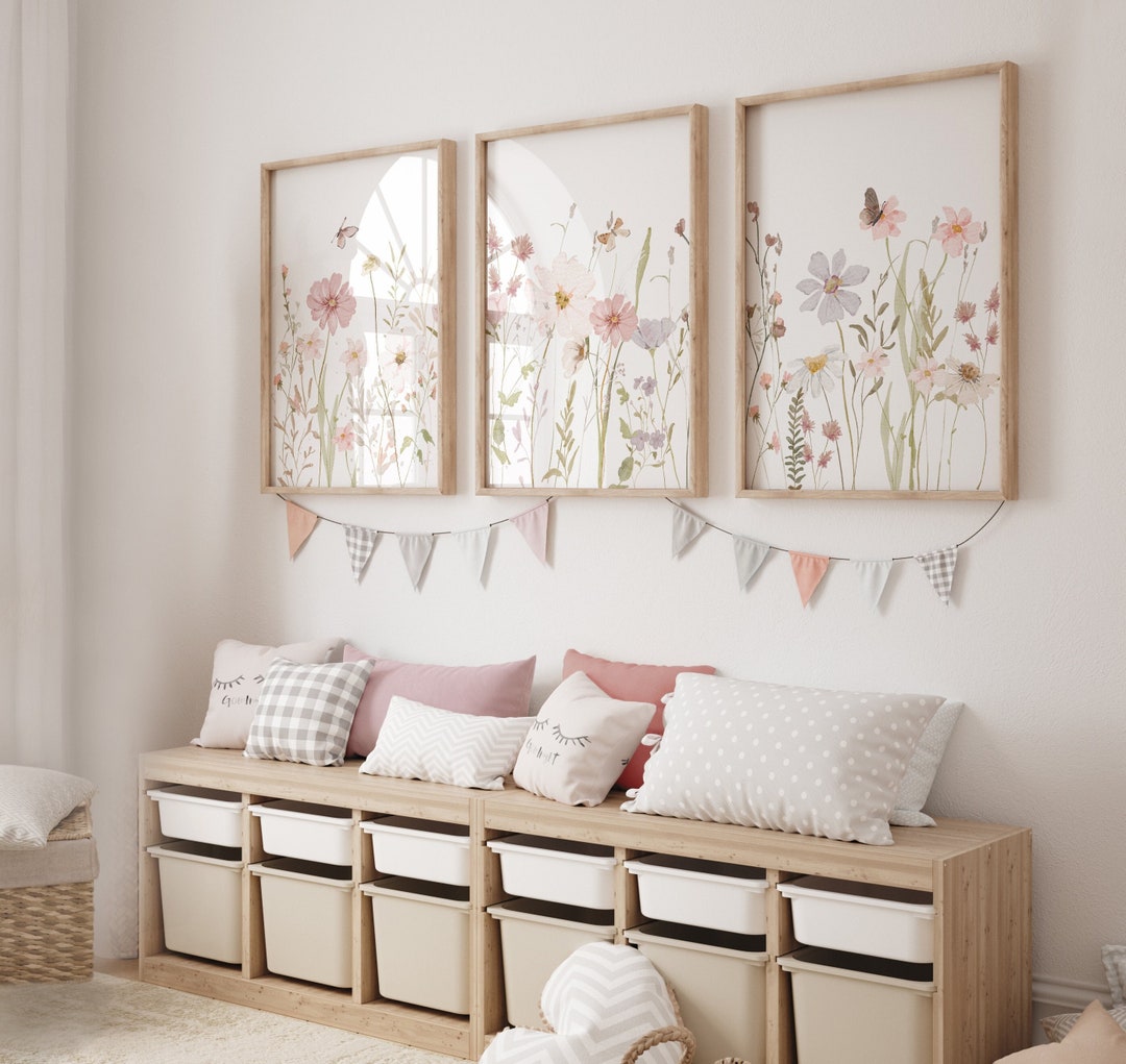 Wildflower Nursery Prints, Botanical Nursery, Set of 3 Wall Prints ...