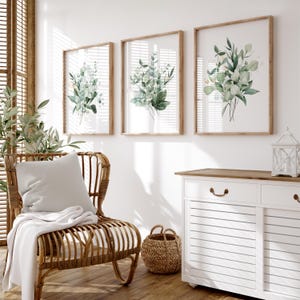Set of 3 Eucalyptus Plant Hallway Wall Art Prints