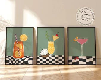 Set of 3 Kitchen Prints, Cocktail Prints, Bar Prints, Dining Room Prints, Kitchen Decor, Bar Wall Art, Funky Wall Art, Wall Art, Wall Decor