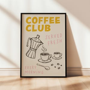 Ochre Yellow coffee club kitchen wall art print