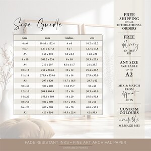 Size guide, also available in listing description