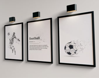 Set of 3 Football Wall Art Prints, Gift for Teenager, Teen Bedroom Decor, Student Room Decor, Abstract Football Wall Art, Football Gifts