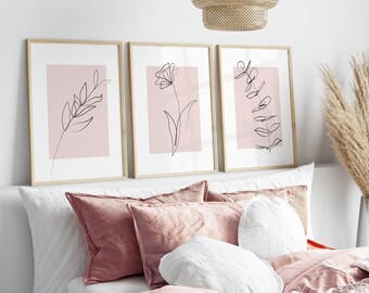 Pink Abstract Art, Downloadable Wall Art, A5, A4, A3 and A2 Printable Art, Botanical Wall Decor, Set of 3 Posters, Digital Download, Pink