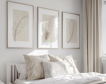 3er-Set Neutrale Wandkunstdrucke, Beige Wandkunst, Neutrale Wandkunst, minimalistische Kunst, natürliche Wanddrucke, neutrale Wanddekoration, Federdrucke