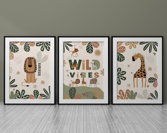 Printable Nursery Art, 16x20", Safari Nursery Wall Prints, Nursery Wall Art, Set of 3 Posters, Digital Download, Jungle Nursery, 16x20 inche