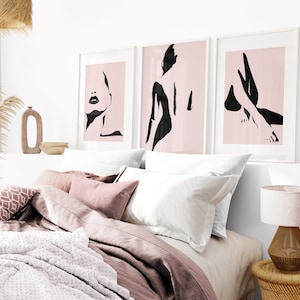 Pink Wall Art Prints, Pink Wall Decor, Bedroom Wall Art, Woman Abstract ...