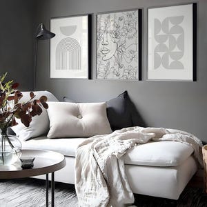 set of 3 grey dressing room wall art prints