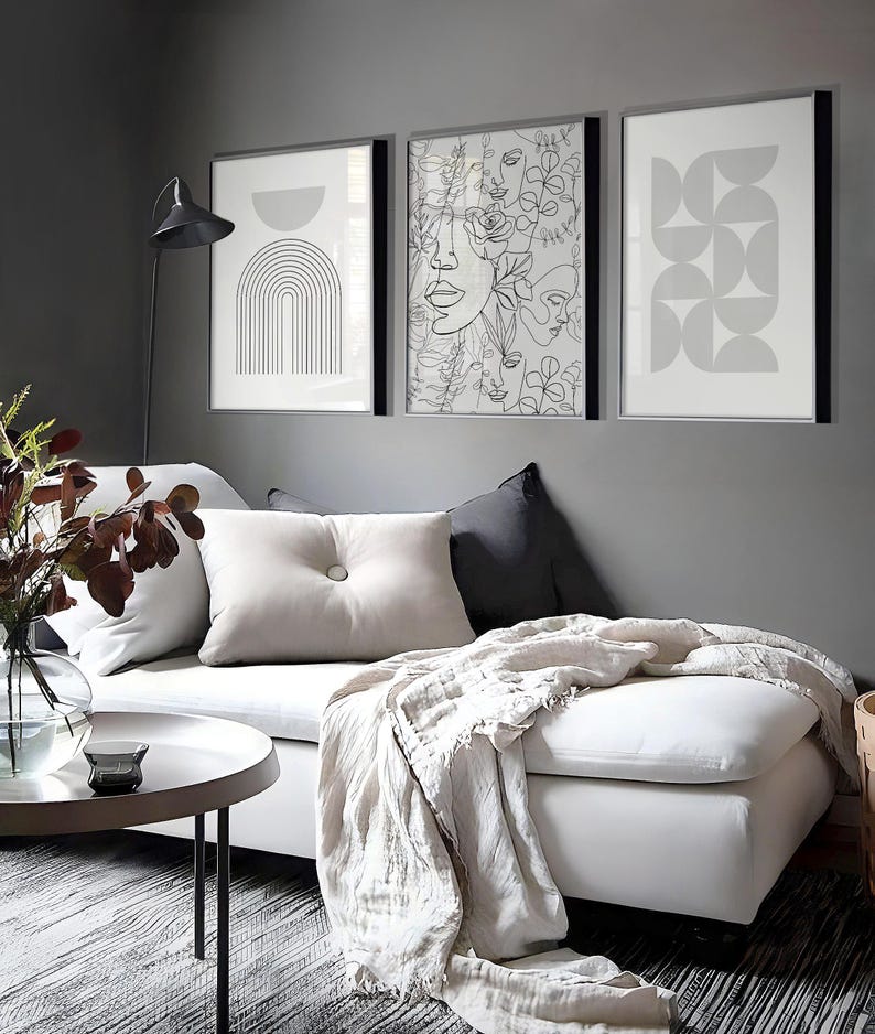 set of 3 grey dressing room wall art prints