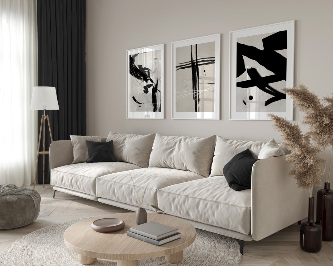 Set of 3 Abstract Prints, Modern Wall Art, Abstract Art, Brush Strokes ...
