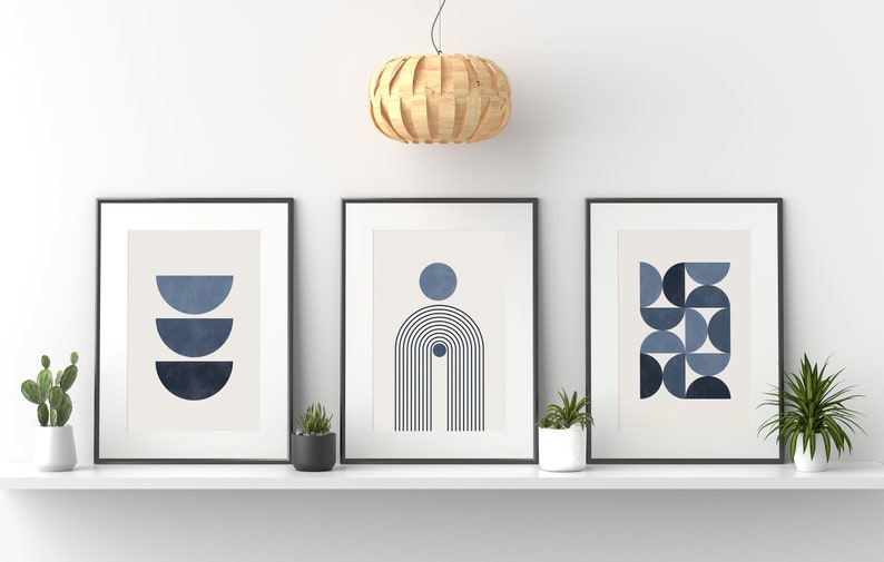 50x70cm, Printable Art, Blue Abstract Wall Art, Set of 3 Posters, Digital Download, Blue Boho Wall Art, Size 50x70cm, Print at Home image 2