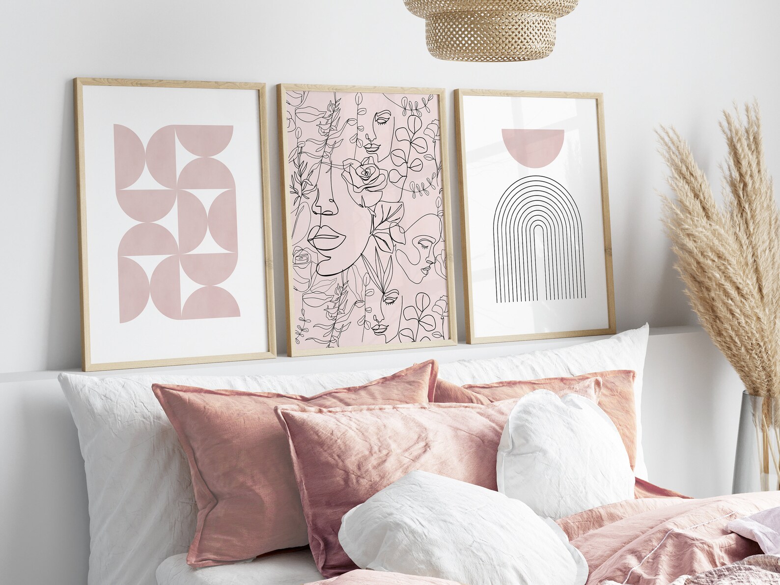 Pink Wall Art Prints Pink Boho Wall Decor Blush Pink Wall Etsy