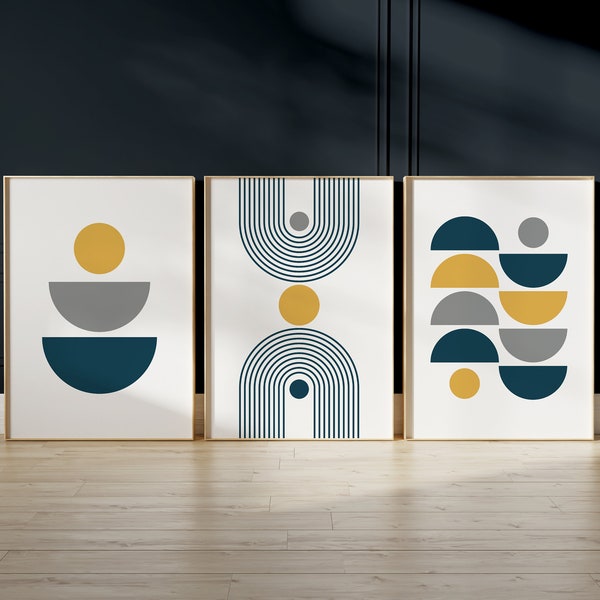 Navy Yellow Wall Art Etsy UK