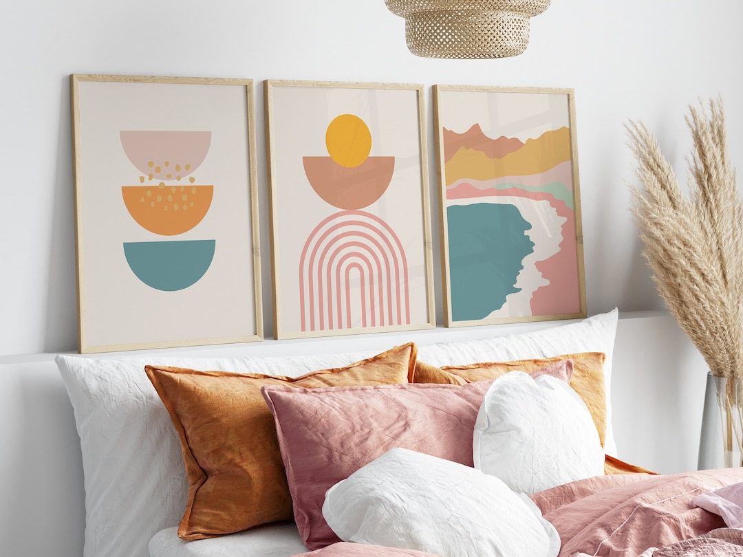 Boho Wall Prints, Pink Wall Decor, Boho Wall Decor, Set of 3 Wall ...
