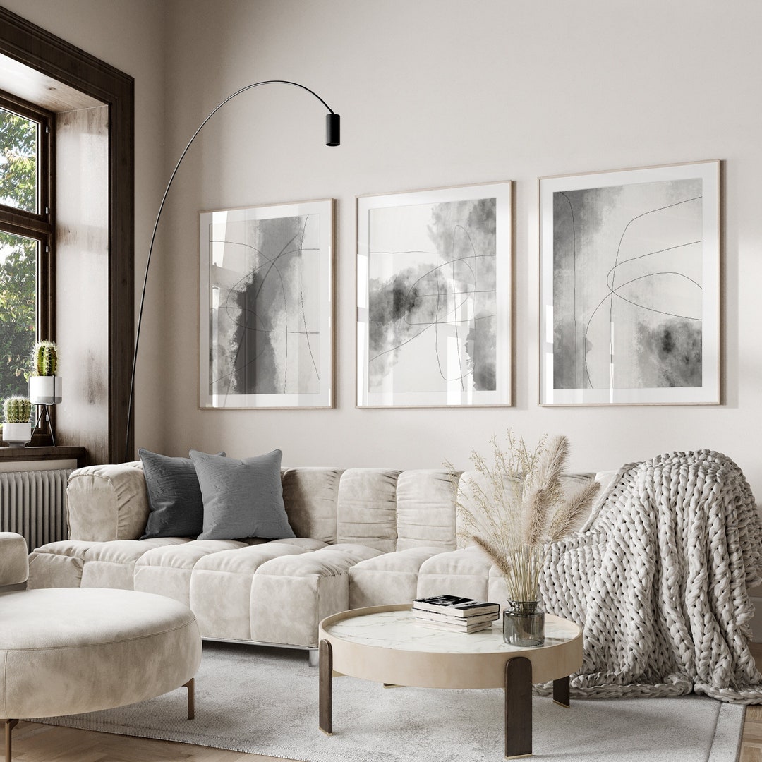 Grey Wall Art, Set of 3 Wall Prints, Grey Wall Decor, Modern Art