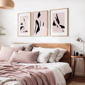 set of 3 pink bedroom abstract women bedroom wall art prints