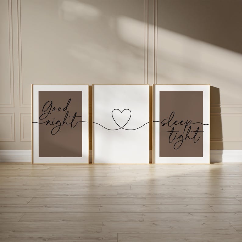 Chocolate brown bedroom prints, with quotes, good night, sleep tight