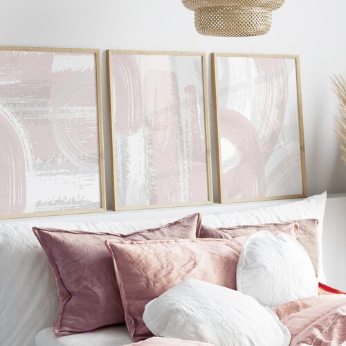 Blush Pink Abstract Art Set of 3 Wall Prints Blush Pink Etsy UK