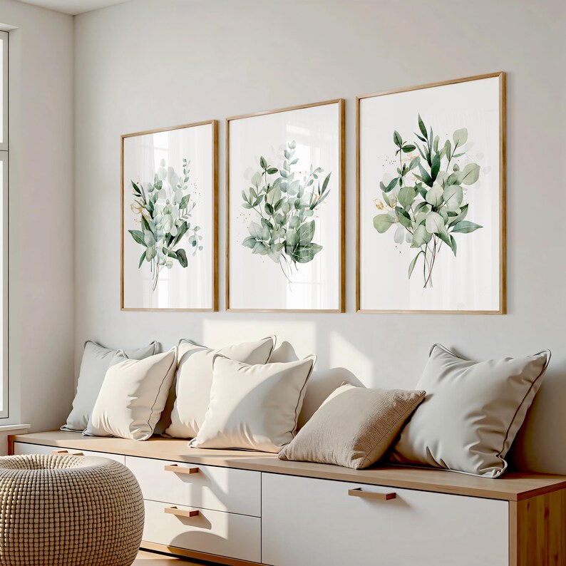 Set of 3 Eucalyptus Plant Entryway Wall Art Prints