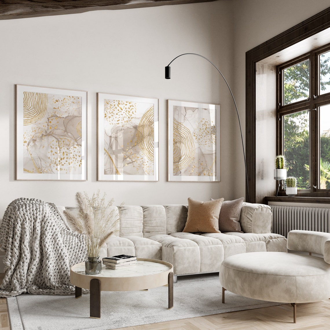 Beige & Gold Wall Prints Marble Wall Prints Set of 3 Etsy