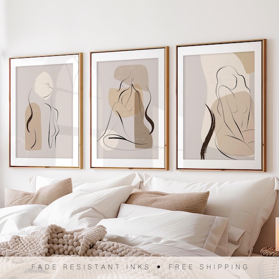 Bedroom Prints, Neutral Wall Prints, Women Line Art, Wall Decor, Neutral Abstract Art, Bedroom Decor, Bedroom Wall Prints, Set of 3 Prints