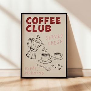 Red coffee club kitchen wall art print