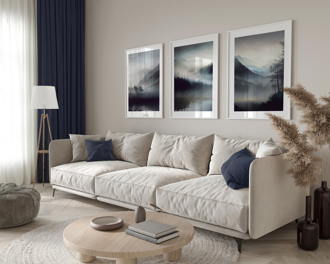 Watercolour Landscape Abstract Wall Art Prints, Blue & Grey Wall Art