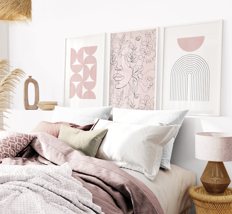 Pink Wall Art Prints Pink Boho Wall Decor Blush Pink Wall Etsy