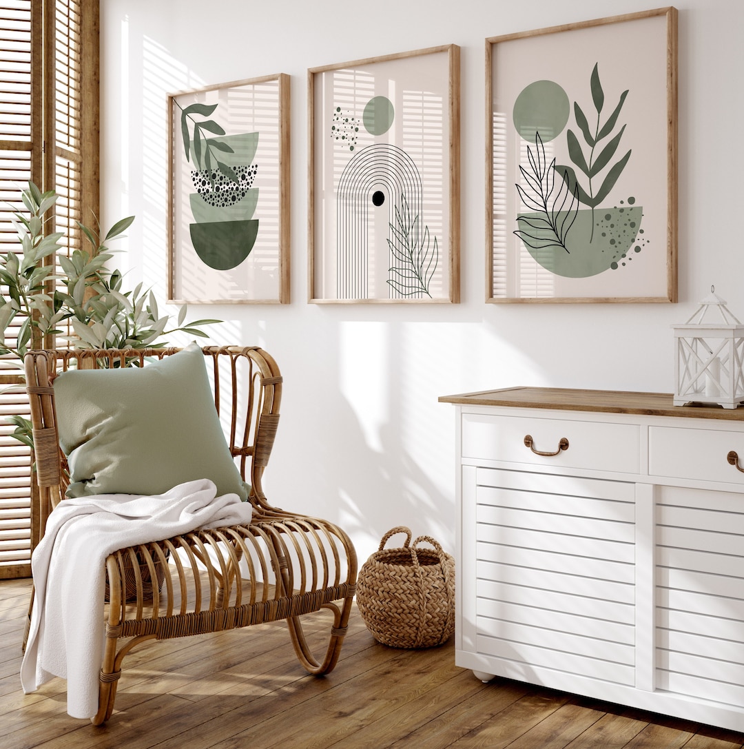 Set of 3 Boho Wall Prints, Boho Wall Art, Sage Green Wall Prints, Green