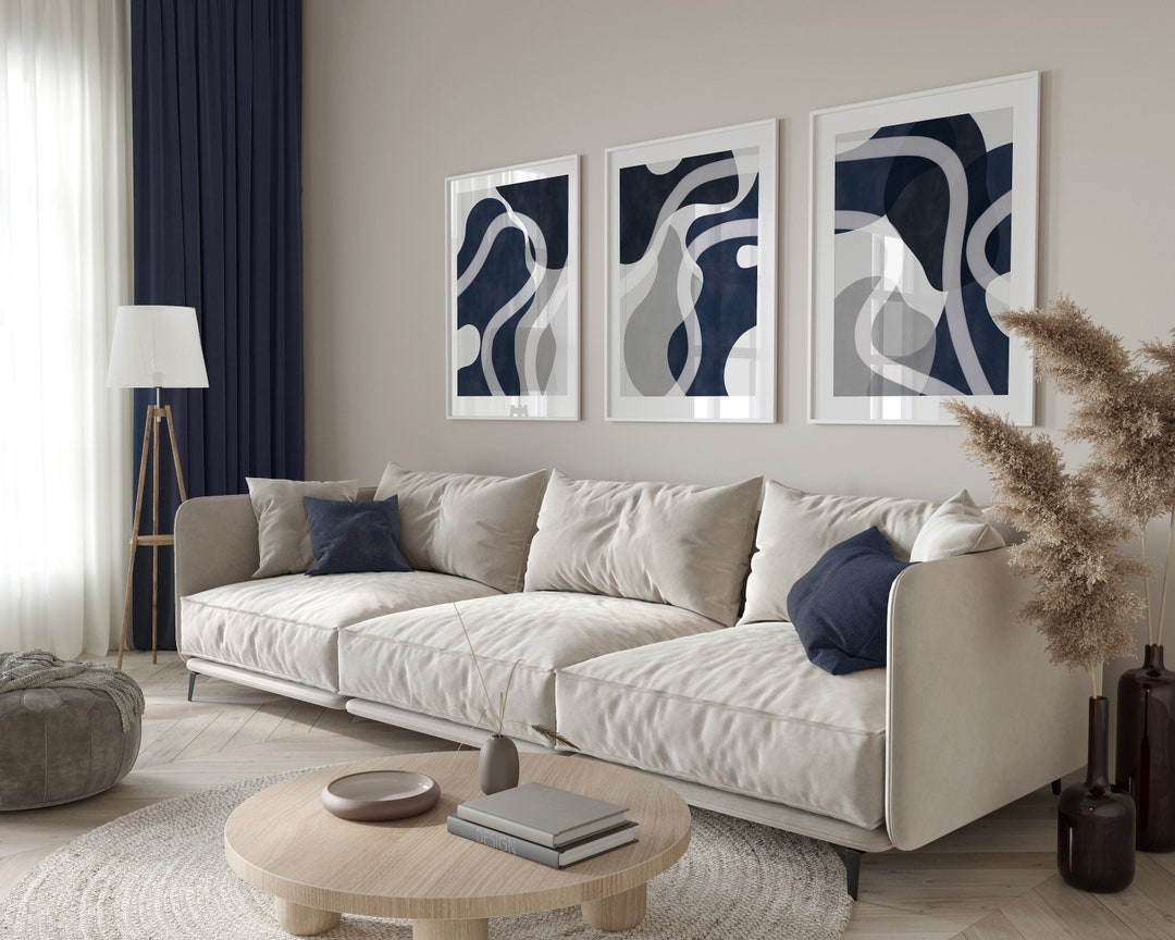 Blue Abstract Art, Set of 3 Wall Prints, Modern Art, Blue Wall Prints ...