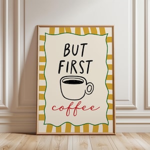 Ochre yellow kitchen wall art, gift for coffee lover