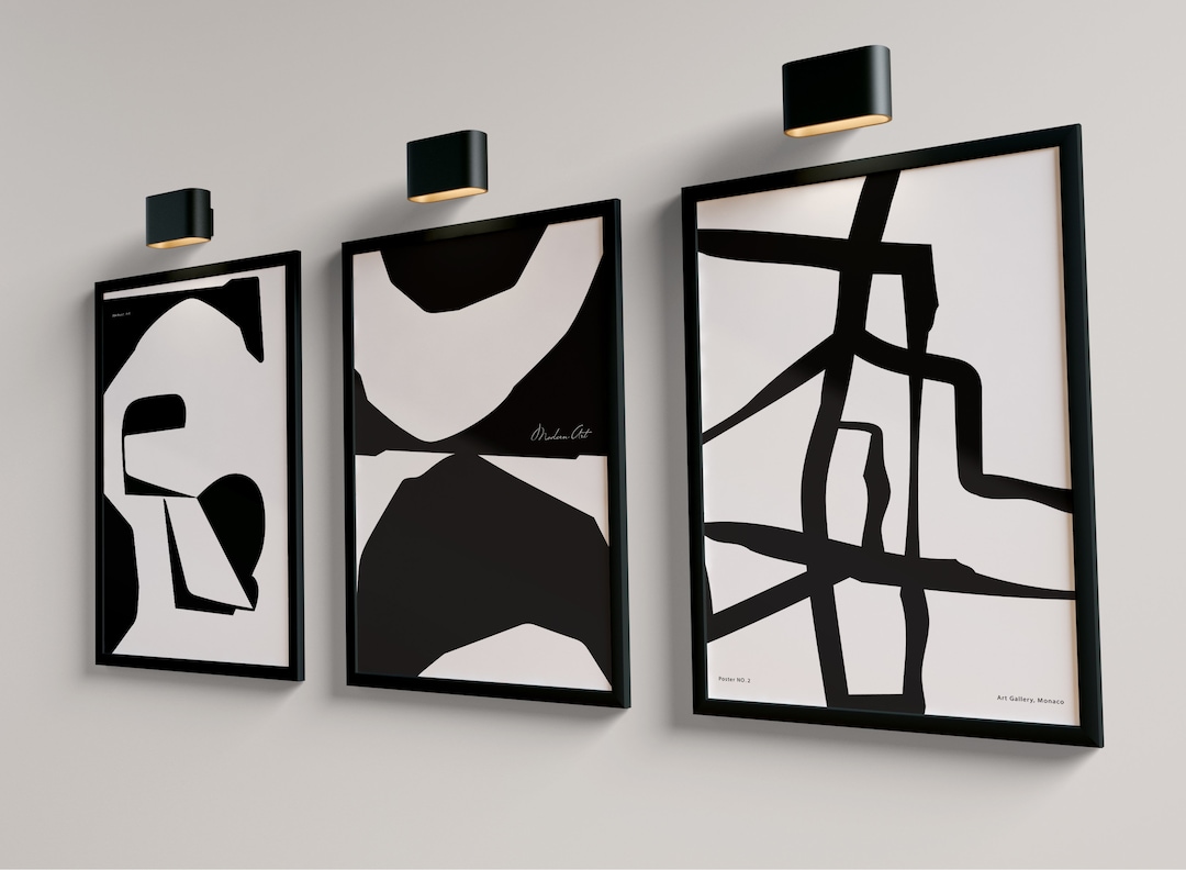 Abstract Wall Art Prints, Black & White Prints, Set of 3 Wall Prints ...