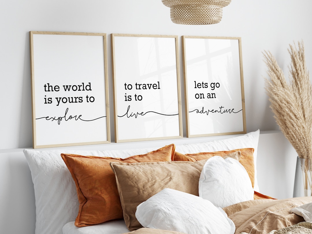Travel Wall Prints, Travel Quotes, Set of 3 Wall Prints, Adventure Wall Art, Travel Wall Prints