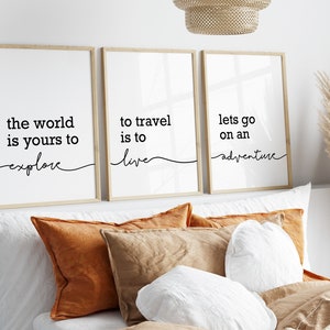 Travel Wall Prints, Travel Quotes, Set of 3 Wall Prints, Adventure Wall Art, Travel Wall Prints, Minimalist Wall Art, Minimalist Wall Decor