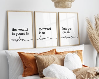 Travel Wall Prints, Travel Quotes, Set of 3 Wall Prints, Adventure Wall Art, Travel Wall Prints, Minimalist Wall Art, Minimalist Wall Decor