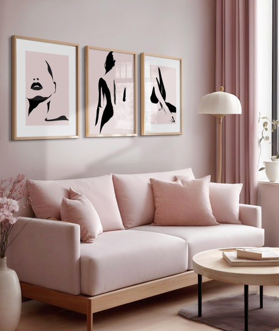 Pink Wall Art Prints, Pink Wall Decor, Bedroom Wall Art, Woman Abstract Wall Art,  Pink Home Decor, Set of 3 Wall Prints, Pink Bedroom Decor