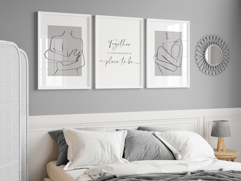 Grey Bedroom Wall Prints Line Art Together is Our Favourite Etsy