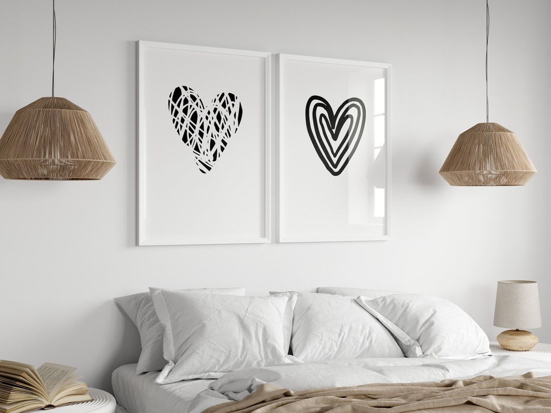 Love Heart Bedroom Wall Prints, Black & White Prints, Bedroom Decor