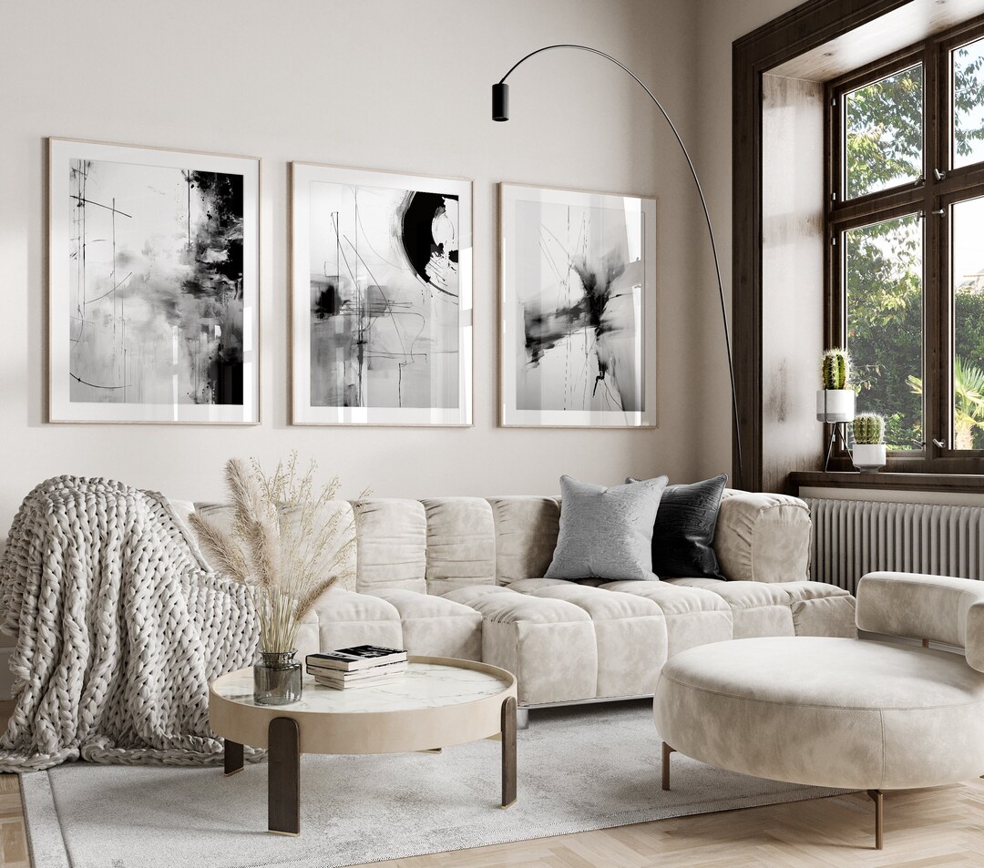 Grey & Black Wall Prints Modern Wall Prints Set of 3 Wall Etsy