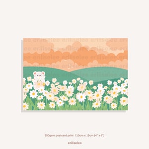 Herbst Daisy Blumenfeld Matte Postkarte PRINT 350gsm
