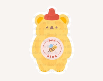Bee Kind Honey Bear Vinyl Die-Cut Sticker - Waterproof/Weatherproof