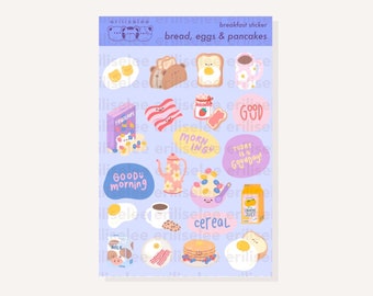 Breakfast Time 02 Bread, Eggs and Pancakes Waterproof/Weatherproof Sticker Sheet