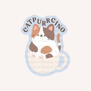 Sticker imperméable découpé chat café Cat-Purr-Cino