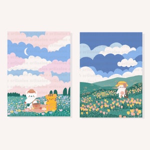 Picnic Date & Tulip Field Matte Postkarte DRUCK 350g/m²