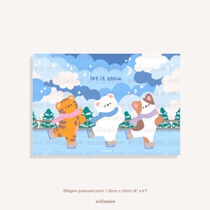 Let it Snow Ice Skating Christmas Matte Postcard PRINT 350gsm
